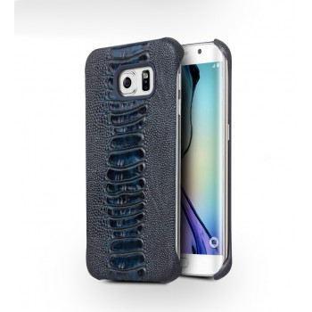Кожаный чехол накладка (нат. кожа рептилии) для Samsung Galaxy S6 Edge Plus Синий