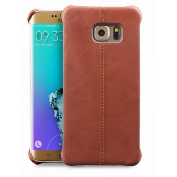 Кожаный чехол накладка (нат. кожа) для Samsung Galaxy S6 Edge Plus Коричневый