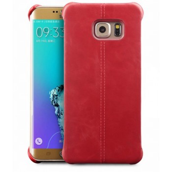 Кожаный чехол накладка (нат. кожа) для Samsung Galaxy S6 Edge Plus Красный