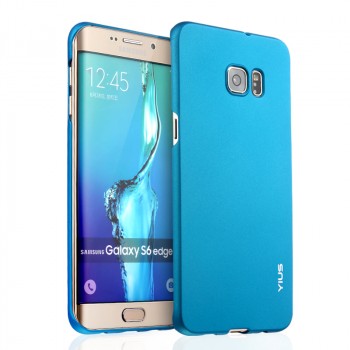 Пластиковый матовый непрозрачный чехол для Samsung Galaxy S6 Edge Plus Голубой
