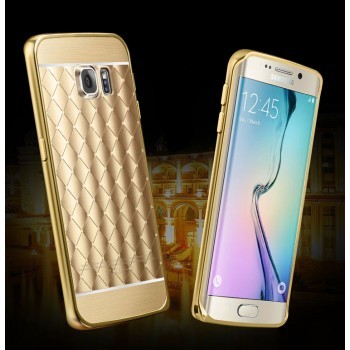 Двухкомпонентный чехол с металлическим бампером и текстурной поликарбонатной накладкой для Samsung Galaxy S6 Edge Plus Бежевый