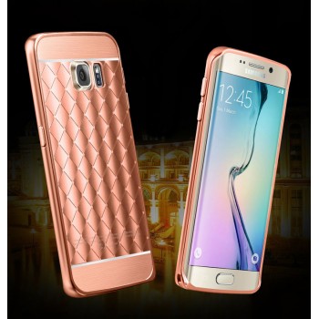 Двухкомпонентный чехол с металлическим бампером и текстурной поликарбонатной накладкой для Samsung Galaxy S6 Edge Plus Розовый