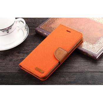 Текстурный чехол портмоне подставка на силиконовой основе с дизайнерской застежкой для Samsung Galaxy S6 Edge Plus Оранжевый
