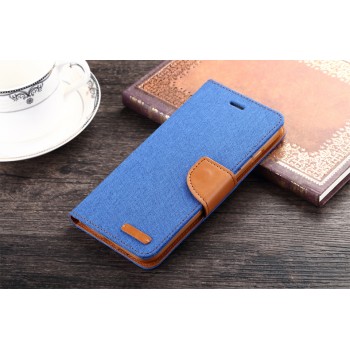 Текстурный чехол портмоне подставка на силиконовой основе с дизайнерской застежкой для Samsung Galaxy S6 Edge Plus Голубой