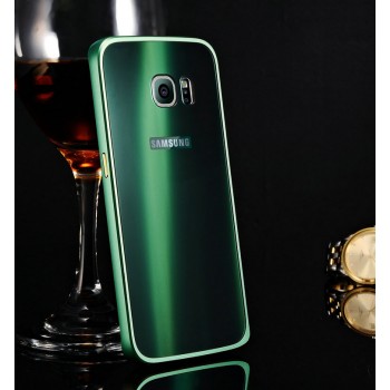 Двухкомпонентный чехол с металлическим бампером и акриловой накладкой для Samsung Galaxy S6 Edge Plus Зеленый