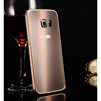 Двухкомпонентный чехол с металлическим бампером и акриловой накладкой для Samsung Galaxy S6 Edge Plus Розовый