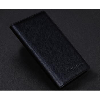 Кожаный чехол портмоне (нат. кожа) для Philips Xenium V787 Черный