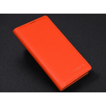 Кожаный чехол портмоне (нат. кожа) для Philips Xenium V787 Оранжевый