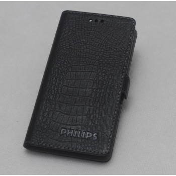 Кожаный чехол горизонтальная книжка (нат. кожа крокодила) для Philips Xenium V787 Черный