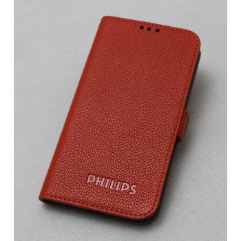 Кожаный чехол горизонтальная книжка (нат. кожа) для Philips Xenium V787 Красный
