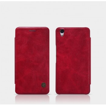 Чехол флип подставка на пластиковой основе с отделением для карты текстура Кожа для OnePlus X Красный