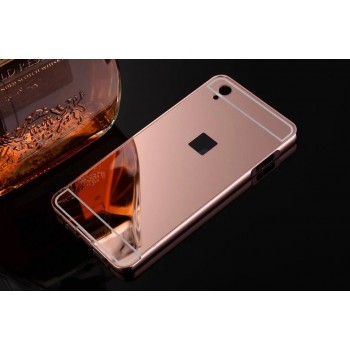 Двухкомпонентный чехол с металлическим бампером и поликарбонатной накладкой с зеркальным покрытием для OnePlus X Розовый