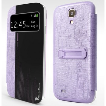 Текстурный флип с активным окном и задней подставкой для Samsung Galaxy S4 Mini Фиолетовый