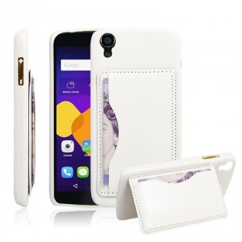 Дизайнерский чехол накладка с текстурным покрытием Кожа и отделением для карты/подставкой для Alcatel One Touch Idol 3 (4.7) Белый