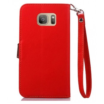Текстурный чехол портмоне подставка на силиконовой основе с дизайнерской застежкой для Samsung Galaxy S7 Красный