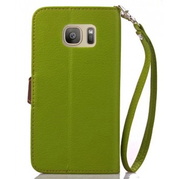 Текстурный чехол портмоне подставка на силиконовой основе с дизайнерской застежкой для Samsung Galaxy S7 Зеленый