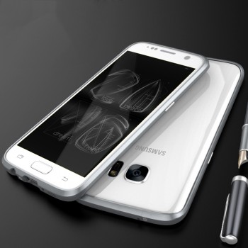 Металлический округлый премиум бампер винтового типа для Samsung Galaxy S7 Серый