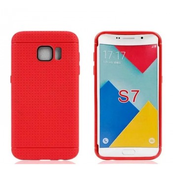 Силиконовый матовый непрозрачный чехол текстура Точки для Samsung Galaxy S7 Красный