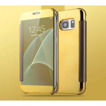 Двухмодульный пластиковый чехол флип с полупрозрачной крышкой с зеркальным покрытием для Samsung Galaxy S7 Желтый