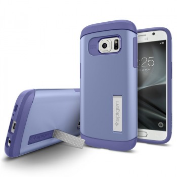 Двухкомпонентный силиконовый премиум чехол с пластиковым бампером-подставкой для Samsung Galaxy S7 Фиолетовый
