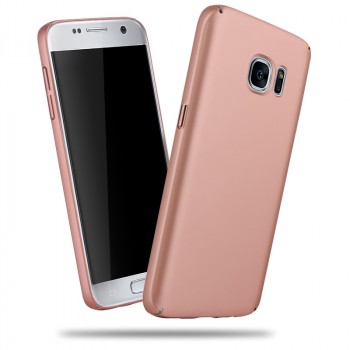 Пластиковый матовый непрозрачный чехол с допзащитой торцов для Samsung Galaxy S7 Розовый