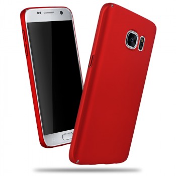Пластиковый матовый непрозрачный чехол с допзащитой торцов для Samsung Galaxy S7 Красный