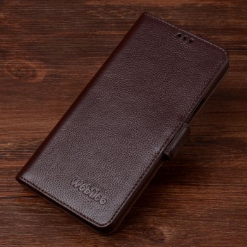 Кожаный чехол портмоне горизонтальная книжка (нат. кожа) с крепежной застежкой для Samsung Galaxy S7 Коричневый