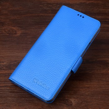 Кожаный чехол портмоне горизонтальная книжка (нат. кожа) с крепежной застежкой для Samsung Galaxy S7 Голубой