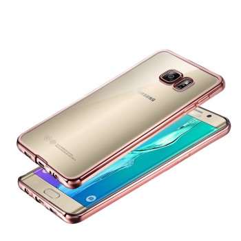 Силиконовый глянцевый полупрозрачный чехол текстура Металлик для Samsung Galaxy S7 Розовый