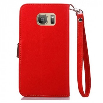 Текстурный чехол портмоне подставка на силиконовой основе с дизайнерской застежкой для Samsung Galaxy S7 Edge Красный