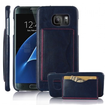 Дизайнерский чехол накладка с отделениями для карт и подставкой для Samsung Galaxy S7 Edge Синий