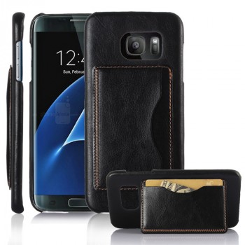 Дизайнерский чехол накладка с отделениями для карт и подставкой для Samsung Galaxy S7 Edge Черный
