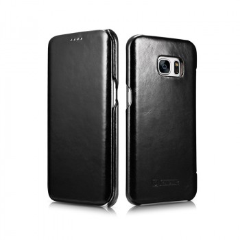 Кожаный чехол горизонтальная книжка на пластиковой основе для Samsung Galaxy S7 Edge Черный