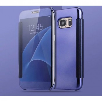 Пластиковый зеркальный чехол книжка для Samsung Galaxy S7 Edge с полупрозрачной крышкой для уведомлений Фиолетовый