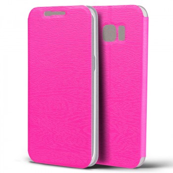 Текстурный чехол флип подставка на пластиковой основе для Samsung Galaxy S7 Edge Розовый