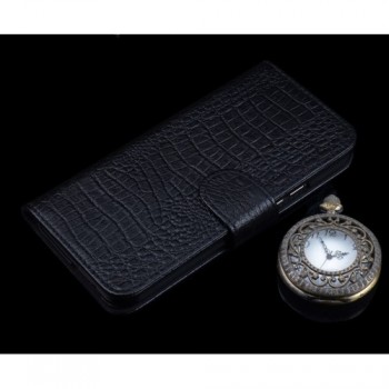Кожаный чехол портмоне (нат. кожа крокодила) для Samsung Galaxy S7 Edge Черный
