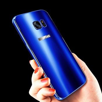 Двухкомпонентный чехол с металлическим бампером и акриловой премиум накладкой со светоотражающим эффектом для Samsung Galaxy S7 Edge Синий