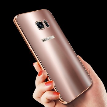 Двухкомпонентный чехол с металлическим бампером и акриловой премиум накладкой со светоотражающим эффектом для Samsung Galaxy S7 Edge Розовый