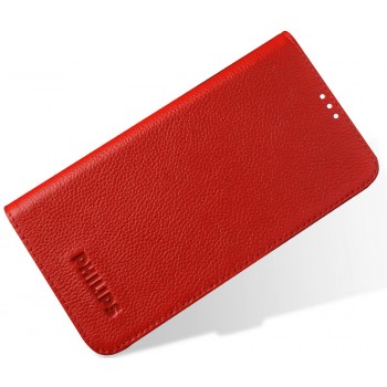 Кожаный чехол флип-подставка для Philips i928 Красный