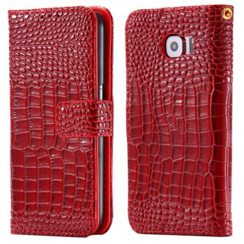 Чехол портмоне подставка текстура Крокодил с защелкой для Samsung Galaxy S6 Красный