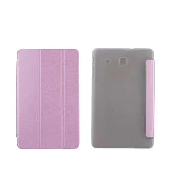 Текстурный чехол флип подставка сегментарный на пластиковой полупрозрачной основе для Samsung Galaxy Tab E 9.6 Розовый
