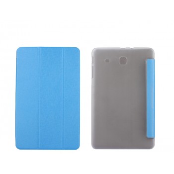 Текстурный чехол флип подставка сегментарный на пластиковой полупрозрачной основе для Samsung Galaxy Tab E 9.6 Голубой