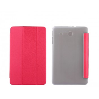 Текстурный чехол флип подставка сегментарный на пластиковой полупрозрачной основе для Samsung Galaxy Tab E 9.6 Красный