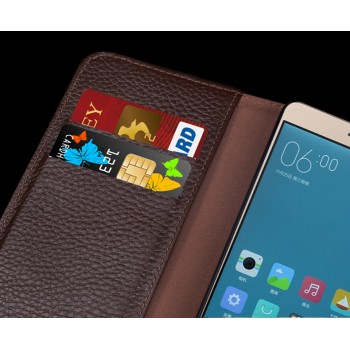 Кожаный чехол портмоне (нат. кожа) для Xiaomi RedMi 3 Коричневый
