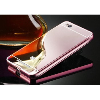 Гибридный металлический двухкомпонентный чехол с поликарбонатной крышкой с зеркальным покрытием для Xiaomi RedMi 3 Розовый