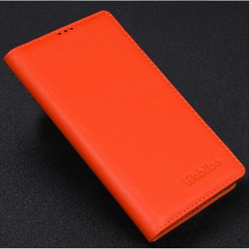 Кожаный чехол портмоне подставка (нат. кожа) для Philips i928 Оранжевый