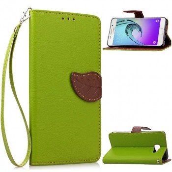Текстурный чехол портмоне с дизайнерской застежкой для Samsung Galaxy A3 (2016) Зеленый