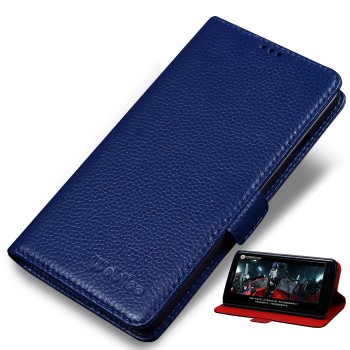 Кожаный чехол портмоне подставка (нат. кожа) для Philips i928 Синий