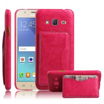 Дизайнерский чехол накладка с текстурным покрытием Кожа и отделением для карты/подставкой для Samsung Galaxy J3 (2016) Розовый
