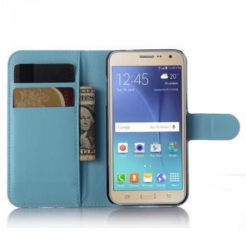 Чехол портмоне подставка на силиконовой основе с отсеком для карт на магнитной защелке для Samsung Galaxy J3 (2016) Голубой